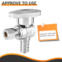 1/2" PEX Crimp x 1/4" OD Compr. Angle Stop Valve, 1/4 Turn (Lead Free)