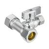 5/8" OD Compr. x 5/8" OD Compr. x 3/8" OD Compr. Tee Stop Valve, 1/4 Turn (Lead Free)