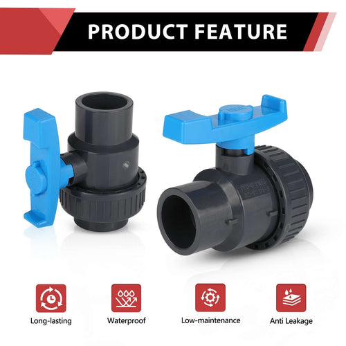 10 Pcs 1-1/4" PVC Single Union Ball Valve SCH 40/80, Solvent