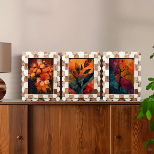 Picture Frame Scalloped Art Brown & White 5x7 - Combo Set of 3