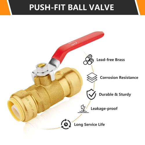1" Push Fit Ball Valve, Red (Lead Free) Plumbingsell