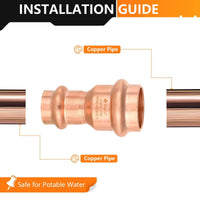 30 Pcs 3/4" x 1/2" Copper Press x Press Coupling NO Stop (Lead Free)