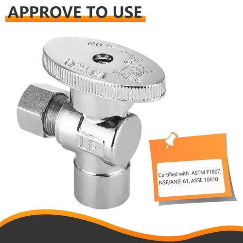 1/2" Sweat x 3/8" OD Compr. Angle Stop Valve, 1/4 Turn (Lead Free)