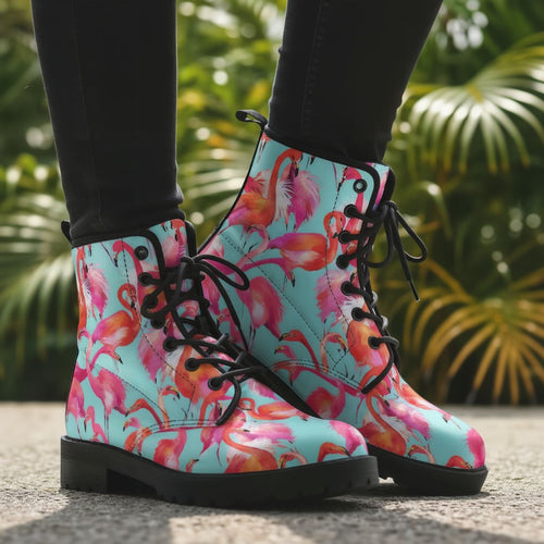 Flamingo Flock Leather Boots