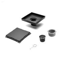4" Square Shower Drain with Flat Cover, Stainless Steel Shower Floor Drain with 2 in 1 Flat & Tile Insert Cover, Floor Shower Drain with Hair Strainer, Matte Black