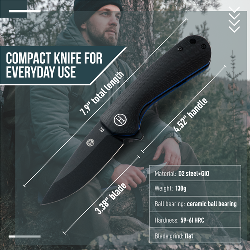 The Peasant Folding Pocket Knife Giftset for Men and Women (Black and Blue) Holtzman's Gorilla Survival