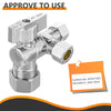 1/2" NOM (5/8" OD) Inlet x 3/8" OD Outlet x 3/8" OD Outlet Split Angle Stop Valve, 1/4 Turn (Lead Free)