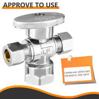 1/2" FIP x 3/8" OD Compr. x 3/8" OD Compr. Dual Angle Stop Valve, 1/4 Turn (Lead Free)