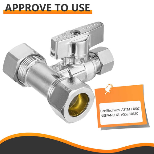 5/8" OD Compr. x 5/8" OD Compr. x 3/8" OD Compr. Tee Stop Valve, 1/4 Turn (Lead Free)