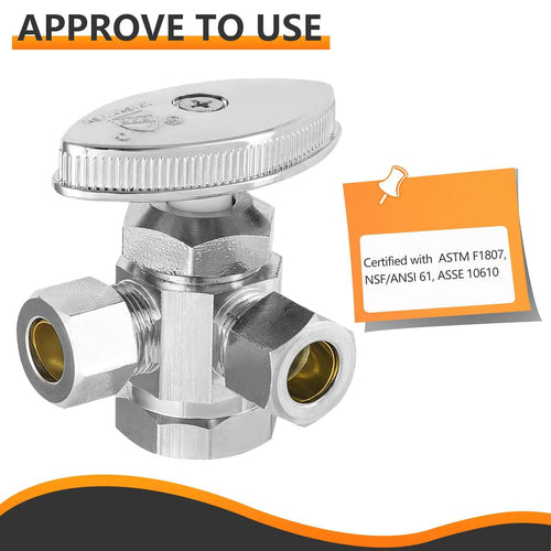 10 Pcs 1/2" FIP x 3/8" OD Compr. x 3/8" OD Compr. Dual Angle Stop Valve, Multi Turn (Lead Free) Plumbingsell