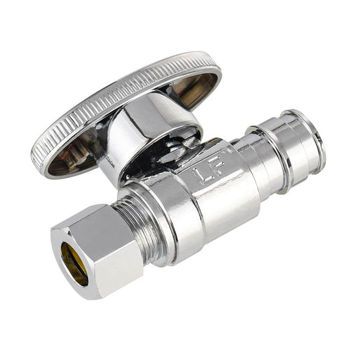 1/2" PEX Expansion x 3/8" OD Compr. Straight Stop Valve, 1/4 Turn (Lead Free) Plumbingsell