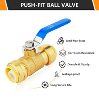 10 Pcs 3/4" Push Fit Ball Valve, Blue (Lead Free)
