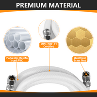 12ft Fridge Ice Maker Water Connector Line, Polyester Reinforced PVC, 1/4" Comp By 1/4" Comp Connection, White