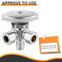 1/2" PEX Crimp x 3/8" ODx 3/8" OD Compr. Dual Angle Stop Valve, Multi Turn (Lead Free) Plumbingsell