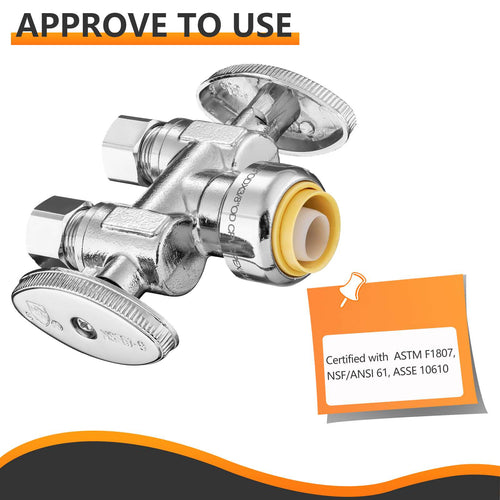 1/2" Push Connect x Dual 3/8" OD Compr. Compr. Straight Stop Valve, 1/4 Turn (Lead Free)