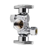1/2" FIP x 3/8" OD Compr. x 3/8" OD Compr. Dual Stop Valve, 1/4 Turn (Lead Free)