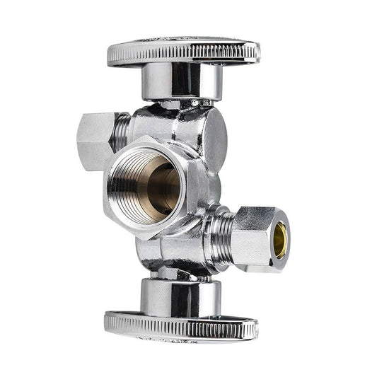 1/2" FIP x 3/8" OD Compr. x 3/8" OD Compr. Dual Stop Valve, 1/4 Turn (Lead Free)