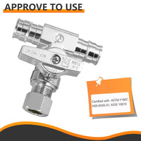 10 Pcs 1/2" PEX Expansion x 1/2" PEX Expansion x 3/8" OD Compr. Tee Stop Valve, 1/4 Turn (Lead Free) Plumbingsell