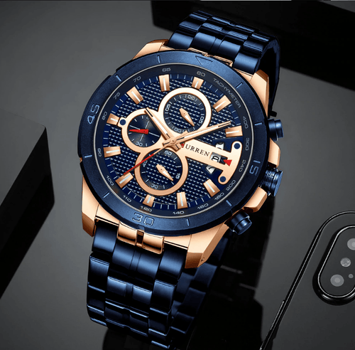 Men's Waterproof  Watch With Chronometers Day View And Fluorescent Hands Unique  Luxury Design  Perfect Gift