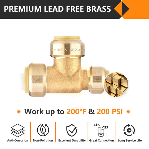 30 Pcs 3/4" x 1/2" x 3/4" Push Fit Tee