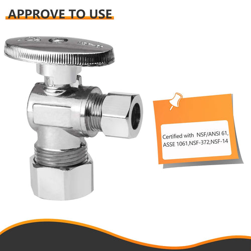 10 Pcs 1/2" Nominal (5/8" OD) Compr. x 3/8" OD Compr. Angle Stop Valve, 1/4 Turn (Lead Free) Plumbingsell