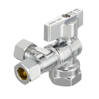 1/2" NOM (5/8" OD) Inlet x 3/8" OD Outlet x 3/8" OD Outlet Split Angle Stop Valve, 1/4 Turn (Lead Free)