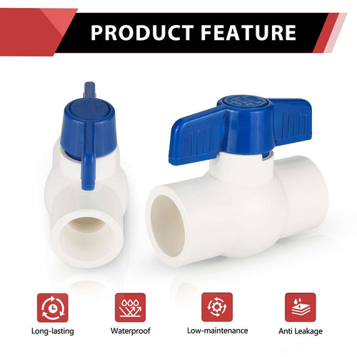 10 Pcs 3/4" PVC Ball Valve, Solvent Weld, Sch. 40