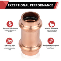 1/2" Press Copper Coupling NO Stop (Lead Free) Plumbingsell