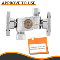 10 Pcs 5/8" ODx 3/8" OD Compr. x 1/4" OD Compr. Dual Stop Valve, 1/4 Turn (Lead Free) Plumbingsell