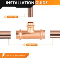 30 Pcs 3/4" x 3/4" x 1/2" Press Copper Tee (Lead Free)