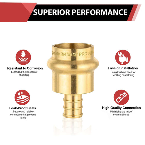 30 Pcs 3/4" Press x 1/2" PEX Crimp Brass Adapter (Lead Free)