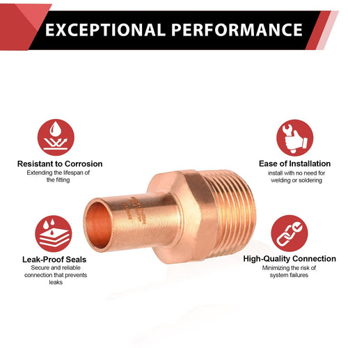 30 Pcs 1/2" FTG Press x 3/4" Male Threaded Copper Street Adapter (Lead Free)