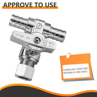 1/2" PEX Crimp x 1/2" PEX Crimp x 3/8" OD Compr. Tee Stop Valve, 1/4 Turn (Lead Free) Plumbingsell