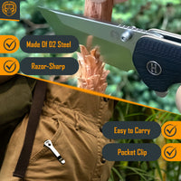 The Pioneer Folding Pocket Knife Giftset for Men and Women (Silver and Black)