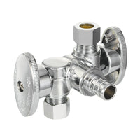 1/2" PEX Crimp x 3/8" OD Compr. x 3/8" OD Compr. Dual Stop Valve, 1/4 Turn (Lead Free)