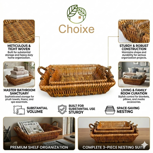 Woven Willow Home Organization Baskets – Set of 3