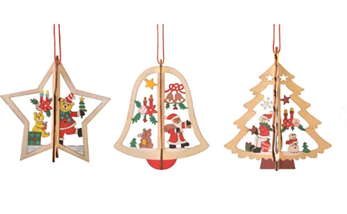 3D Christmas Ornaments Hand Painted Wood Decor