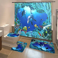 3D Printing Waterproof Shower Curtain Pedestal Rug Toilet Cover Bath Mat Set