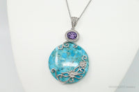 Designer Large Blue Mojave Turquoise Amethyst Sterling Silver Necklace