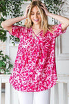 Heimish Full Size Short Sleeve Crisscross Animal Babydoll Top Plus Size