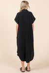 Mittoshop Mineral Wash V Neck Button Up Midi Shirt Dress