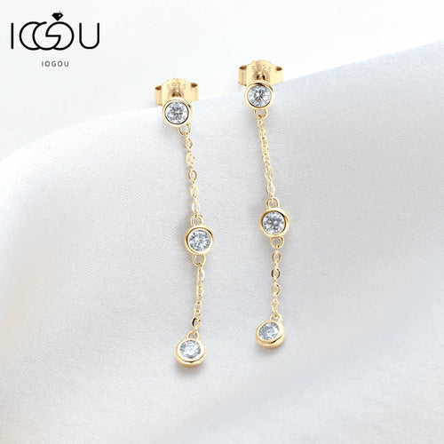 3mm VVS1 Moissanite Long Drop Tassel Earrings 925 Silver Bezel Set Dangle