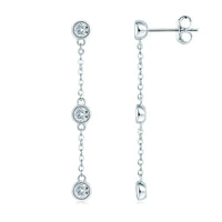 3mm VVS1 Moissanite Long Drop Tassel Earrings 925 Silver Bezel Set Dangle