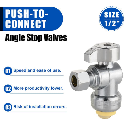 10 Pcs 1/2" Push Connect x 3/8" Compr. Angle Stop Valve, New Handle (Lead Free) Plumbingsell