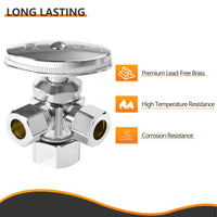 5/8" OD Compr. x 3/8" OD Compr. x 3/8" OD Compr. Dual Angle Stop Valve, Multi Turn(Lead Free)