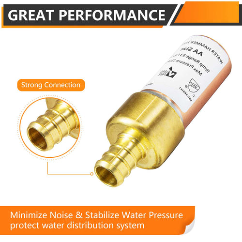 1/2" PEX Crimp Connection F1807, Straight Water Hammer Arrestor, Copper