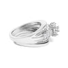 14K White Gold 1.0 Cttw Round and Baguette Diamond Cluster Bridal Set