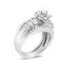 14K White Gold 1.0 Cttw Round and Baguette Diamond Cluster Bridal Set