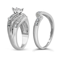 .925 Sterling Silver 1/3 Cttw Round Diamond Crisscross Engagement Ring Bridal Set (H-I Color, I1-I2 Clarity ) - Size 7