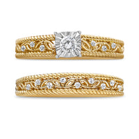 14K Yellow Gold Plated .925 Sterling Silver 1/5 Cttw Diamond Art Deco Style Engagement Ring Bridal Set (I-J Color, I3 Clarity) - Ring Size 7